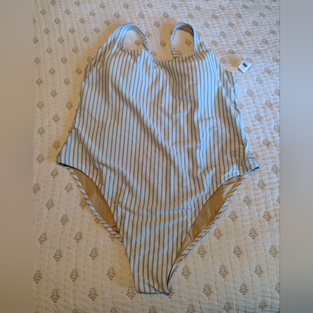 Striped blue and white one piece swimsuit old navy 3x